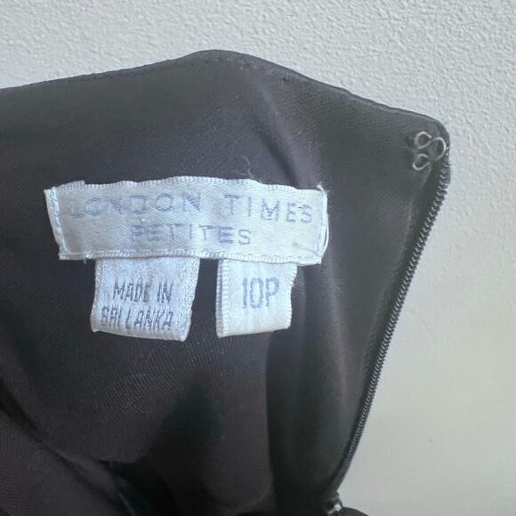 Women's London Times Black Satin Ruched Mini Cocktail Party Dress Size 10P - Picture 5 of 5